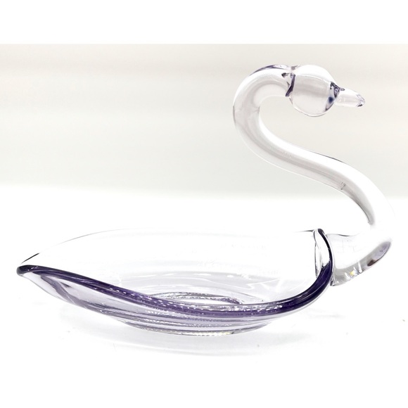 Vintage Alice In Wonderland Tea Party Mid Century Glass Swan Jewelry Trinket Dis - Picture 1 of 3